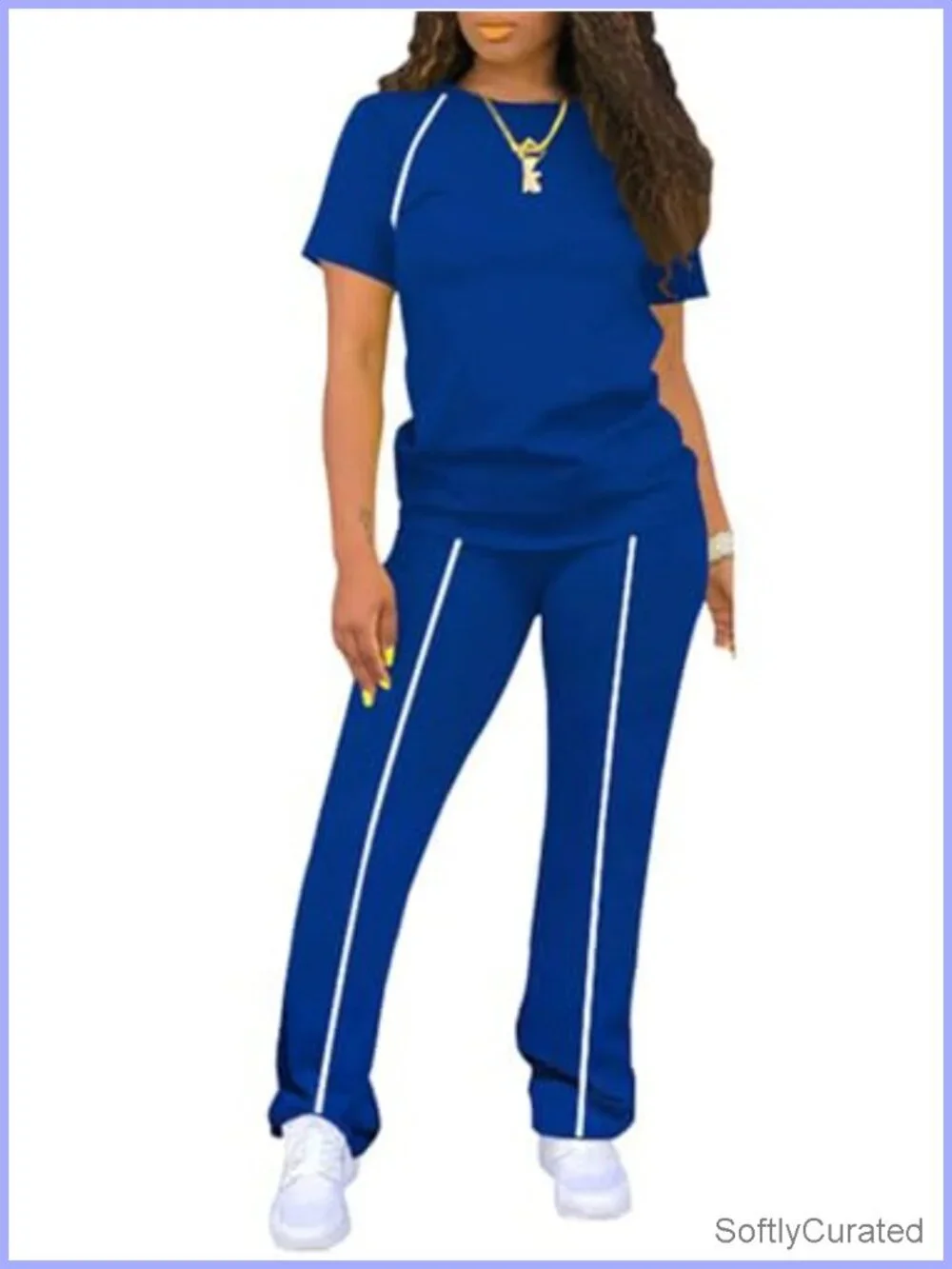Women's 2 Piece Striped Short Sleeve Loungewear Tracksuit Set